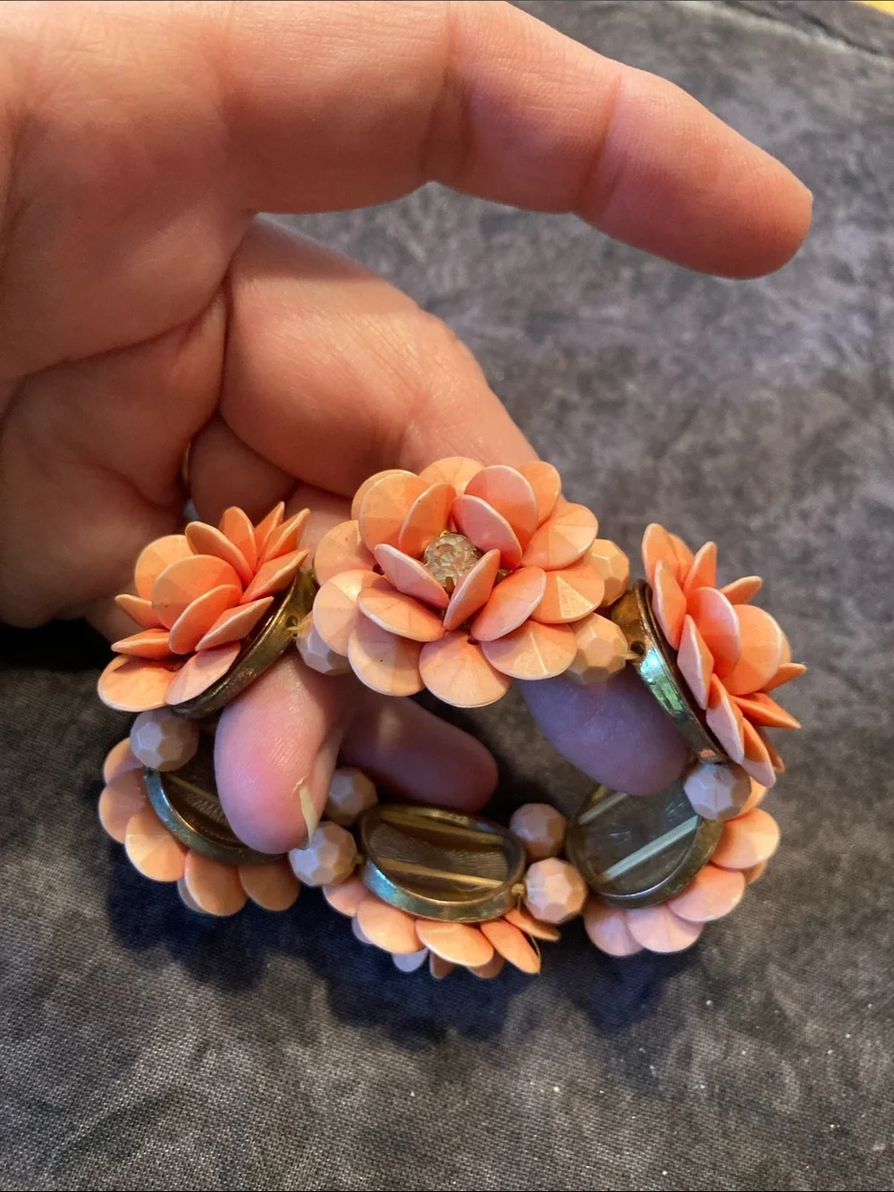 Peach Floral Stretch Statement Bracelet - Women Jewelry